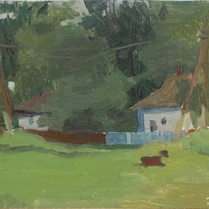 Paisaje. Artista ucraniano Polyakov S. 21-35 cm, óleo sobre cartón, año 1997