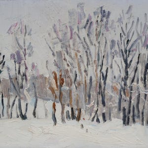Paisaje. Pintura original del artista ucraniano Yatsenko V. 23-29 cm, óleo sobre cartón, 1957
