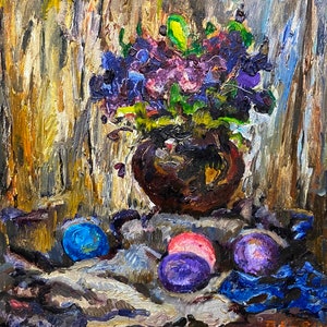 Naturaleza muerta. Pintura al óleo original del artista ucraniano Belik V. 37-34 cm cartón óleo año 1990