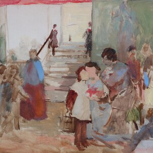 Boceto. Pintura original de la artista ucraniana Kryzhanovskaya M. 24-35 cm, óleo sobre cartón, década de 1960.