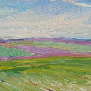 Paisaje. Pintura original del artista ucraniano Tomenko G. 15-24 cm, óleo sobre cartón, década de 1980.