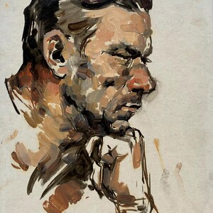 Retrato. Pintura original del artista ucraniano Pirogov V. 46-32 cm, óleo sobre cartón.
