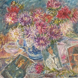 Naturaleza muerta. Pintura al óleo original del artista ucraniano Bahnek 48-45 cm cartón óleo década de 1970