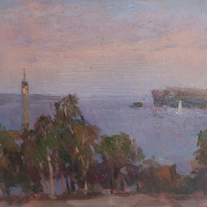Soir.Artiste ukrainien Koshel A.14-16 cm, huile sur carton année 1980