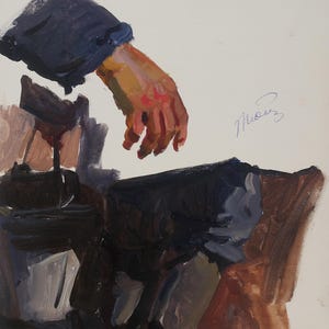 Boceto. Pintura original del artista ucraniano Tomenko G. 23-34 cm, óleo sobre cartón, años 60