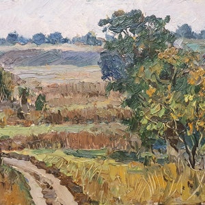 Landscape Oil painting original Ukrainian artist Sharay L. 24-31cm oil on cardboard 1970s