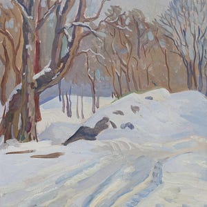 Paisaje. Pintura original de la artista ucraniana Zakharova, 29-27 cm de largo, óleo sobre cartón, década de 1970.