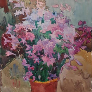 Natura morta. Dipinto originale dell'artista ucraino Prizant L. 33-25 cm, carta per acquerello, anno 1967