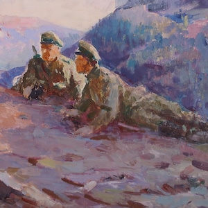 Soldaten.Ukrainischer Künstler Shurupov K. 34-69 cm, Öl auf Pappe, 70er Jahre