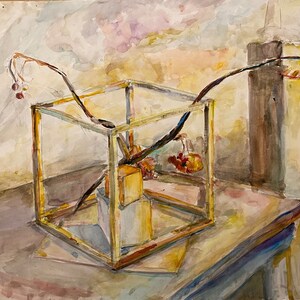 Natura morta. Dipinto originale artista ucraino Pereverzeva L. 39-46 cm acquerello su carta