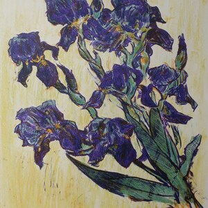 Fiori. Dipinto dell'artista ucraino Yakovenko E. 34-30 cm, carta linoleum, anni '70