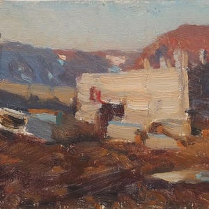Región polar. Pintura original del artista ucraniano Tyshchetsky V. 13-33 cm, óleo sobre cartón, año 1983