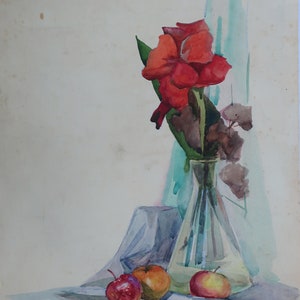 Natura morta. Dipinto antico del realismo socialista originale dell'artista ucraino Sinelnikov Y. carta tecnica mista 52-35 cm