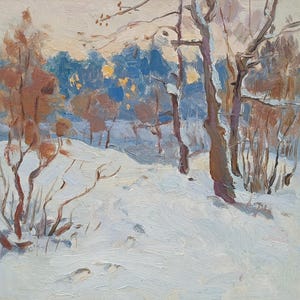 Paisaje. Pintura original de la artista ucraniana Zakharova, 24-24 cm, óleo sobre cartón, década de 1970.