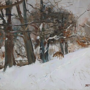 Pente.Hiver.Artiste ukrainien Tishchetsky V.35-48 cm, huile sur carton année 1998