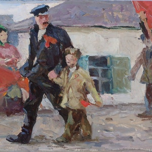 Esquisse. Artiste ukrainienne Hitrova T. 39-64 cm, huile sur carton, années 1960