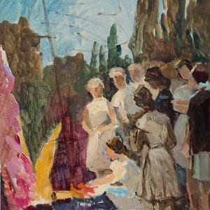 Esquisse. Peinture originale de l'artiste ukrainienne Kryzhanovskaya M. 49-34 cm, huile sur carton, année 1973