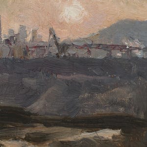 Paisaje. Pintura original del artista ucraniano Tyshchetsky V. 12-18 cm, óleo sobre cartón, año 1983