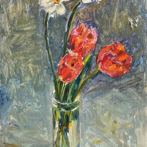 Ramo. Pintura al óleo original del artista ucraniano Bahnek 50-35 cm cartón óleo década de 1970