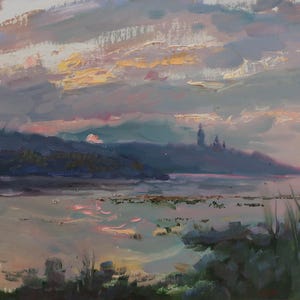 Paisaje. Pintura original del artista ucraniano Polyakov S. 29-40 cm, óleo sobre cartón, década de 2000
