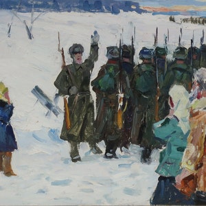 Vers l'avant. Artiste ukrainienne Shurupov K. 30-35 cm, huile sur carton, années 1970