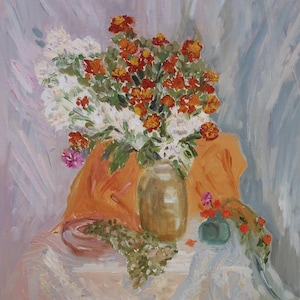 Naturaleza muerta. Pintura original de la artista ucraniana Zakharova, 30-30 cm, lienzo sobre cartón, óleo.