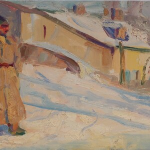 Hiver. Artiste ukrainienne Shurupov K. 21-46 cm, huile sur carton, années 1960
