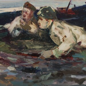 À l'avant. Artiste ukrainienne Shurupov K. 27-48 cm, huile sur carton, années 1960