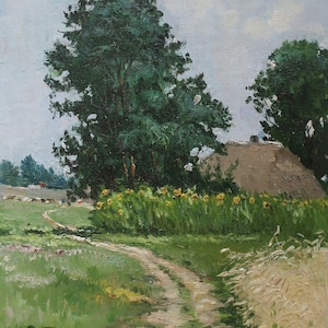 Paysage. Artiste ukrainien Rybets B. 19-17 cm, huile sur carton, année 1978