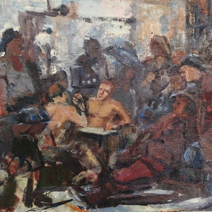 Boceto. Pintura al óleo antigua original del realismo socialista Arte soviético Artista ucraniano Gribok D.K. 50-70 cm cartón óleo óleo década de 1970