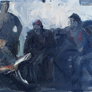 Boceto. Pintura al óleo antigua original del realismo socialista Arte soviético Artista ucraniano Gribok D.K. 34-49 cm Óleo sobre cartón Años 70