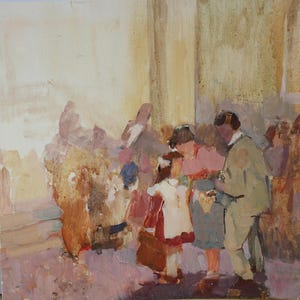 Boceto. Pintura original de la artista ucraniana Kryzhanovskaya, 23 cm de alto, óleo sobre cartón, 1961.