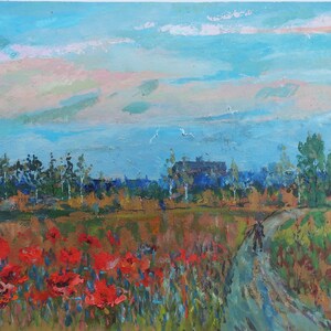 Landscape. Oil painting original socialist realism Ukrainian artist Kakalo A.V. 39-49 cm oil on cardboard 1970s
