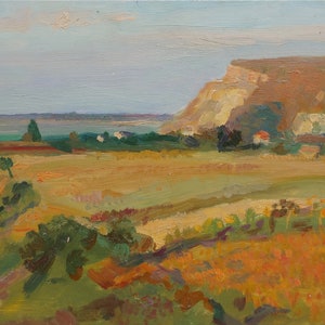 Paisaje. Artista ucraniano Shurupov K. 24-33 cm, óleo sobre cartón, año 1960