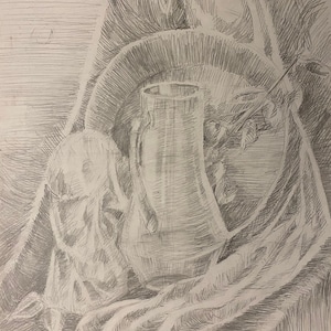 Natura morta. Dipinto originale artista ucraino Pereverzeva L. 56-39 cm carta matita