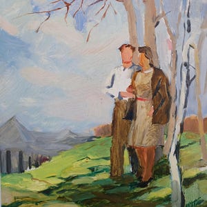 Fecha. Pintura original del artista ucraniano Yatsenko V. 35-30 cm, óleo sobre cartón, década de 1970.