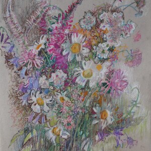 Natura morta. Dipinto originale dell'artista ucraina Primakova A. 32-28 cm, carta tecnica mista, anni '80