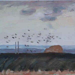 Tierra. Pintura original del artista ucraniano Yatsenko V. 18-24 cm, óleo sobre cartón, 1976