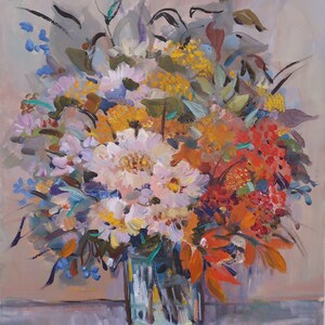 Bodegón otoñal. Artista ucraniano Ganja T. 51-40 cm, óleo sobre lienzo sobre cartón, año 1999.