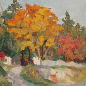Paysage. Artiste ukrainienne Shurupov K. 32-32 cm, huile sur carton, années 1960