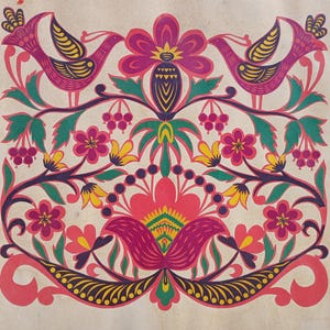 Pájaros mágicos. Pintura original de la artista ucraniana Morgunova N. 45-48 cm, cartón, papel de color, década de 1980.