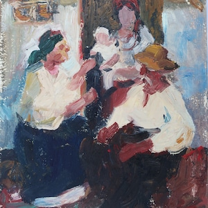 Antique oil painting original Socialist realism Ukrainian artist Titarenko O.A. 36-30cm oil on cardboard