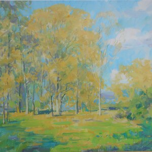 Otoño. Pintura original del artista ucraniano Nazarenko A. 40-50 cm, óleo sobre cartón, década de 2000