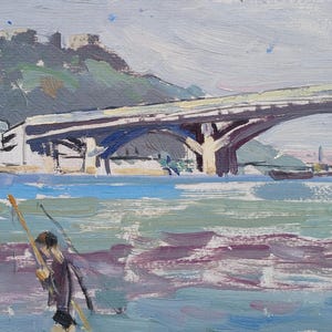 Paisaje. Pintura original del artista ucraniano Zakharov A. 23-32 cm, óleo sobre cartón, década de 1970.