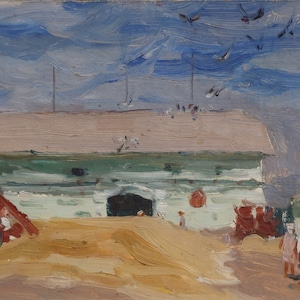 Discussion sur la ferme collective. Artiste ukrainien Tishchetsky V.29-19 cm, huile sur carton 1987 année