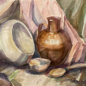 Natura morta. Dipinto originale artista ucraino Pereverzeva L. 42-52 cm acquerello su carta