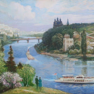 Landscape Oil painting original Ukrainian artist Lyashkov A. 73-100 cm oil on canvas 1984year