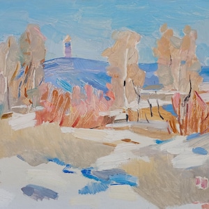 Paisaje. Pintura original de la artista ucraniana Kryzhanovskaya M. 34-50 cm, óleo sobre cartón.