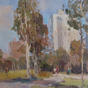 Journée d'été. Artiste ukrainien Yavorsky L.17-21 cm, huile sur carton année 1980
