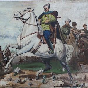 Chapaev. Antique painting original Socialist Realism Ukrainian artist 43-65cm oil on canvas 1960s